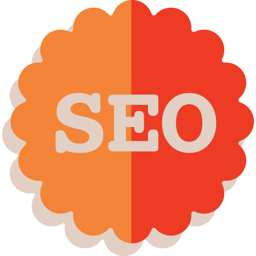 Circle badge with orange and red, featuring the letters "SEO" in a light color, symbolizing Search Engine Optimization.
