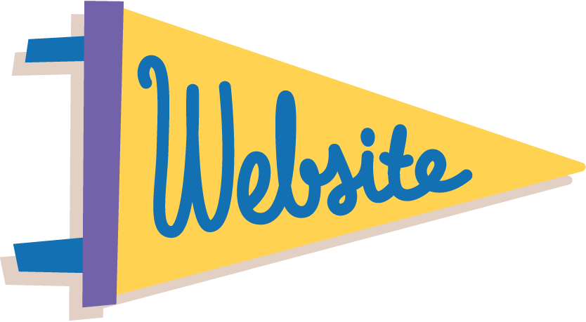 Yellow pennant with a purple tip and blue cursive text reading "Website" on a white background.