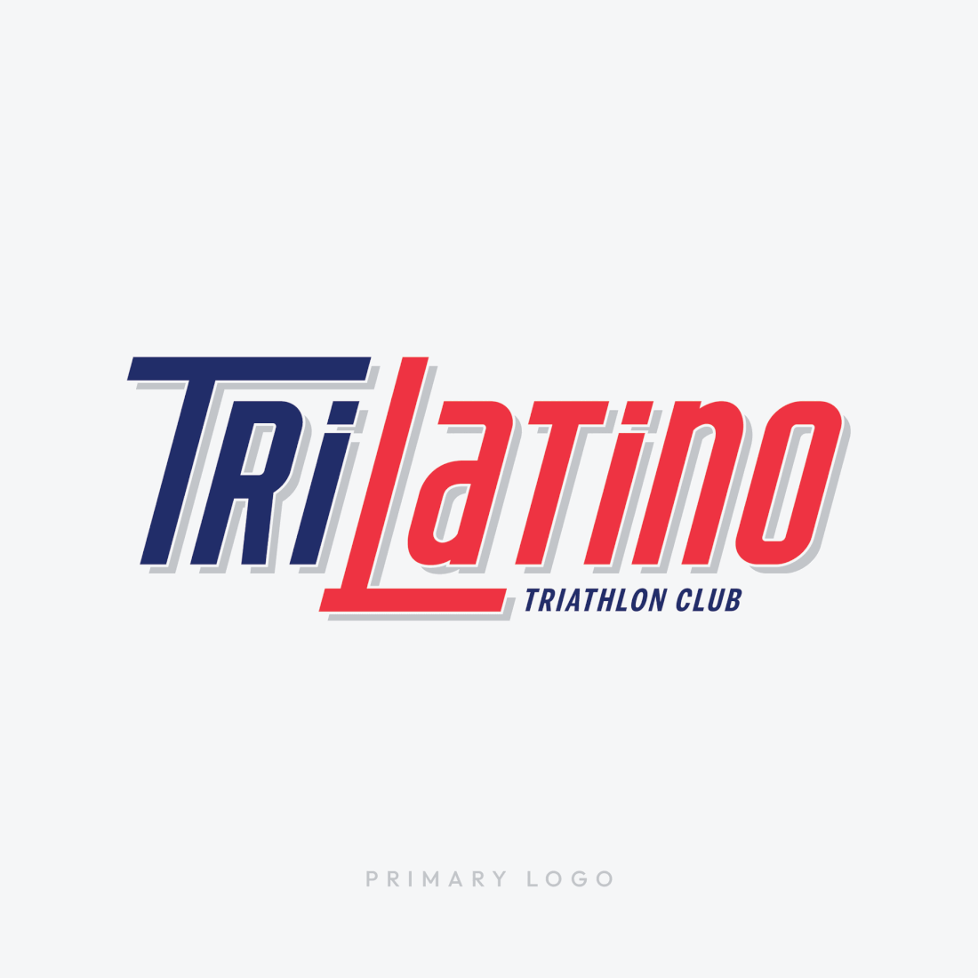 Slide of logos and icon for TriLatino Triathlon Club, featuring bold blue and red typography on a light gray background.