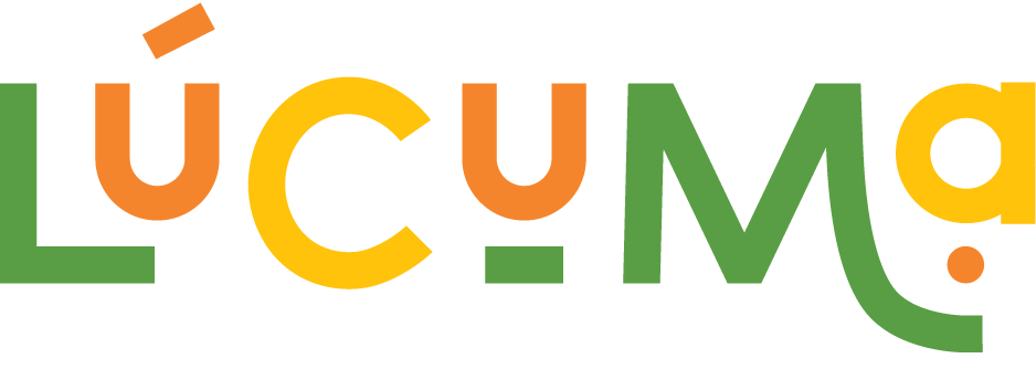 Colorful logo spelling "lucuma" in with vibrant orange, yellow, and green upper case letters, with “design studio” in white color below it.